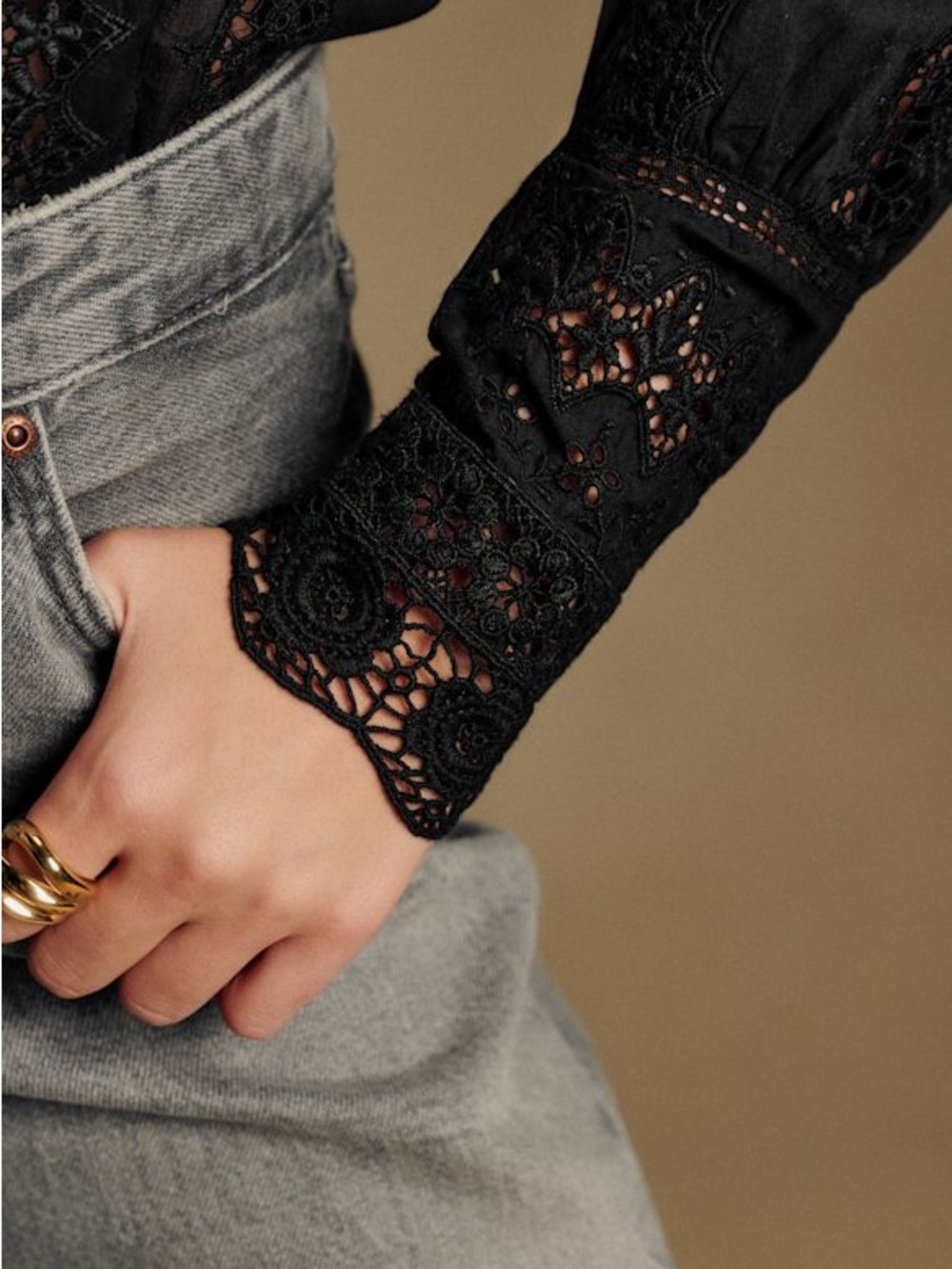 SEZANE NWT Black Floral Embroidered Crochet Lace Button Down Rym Shirt Blouse - Picture 6 of 16